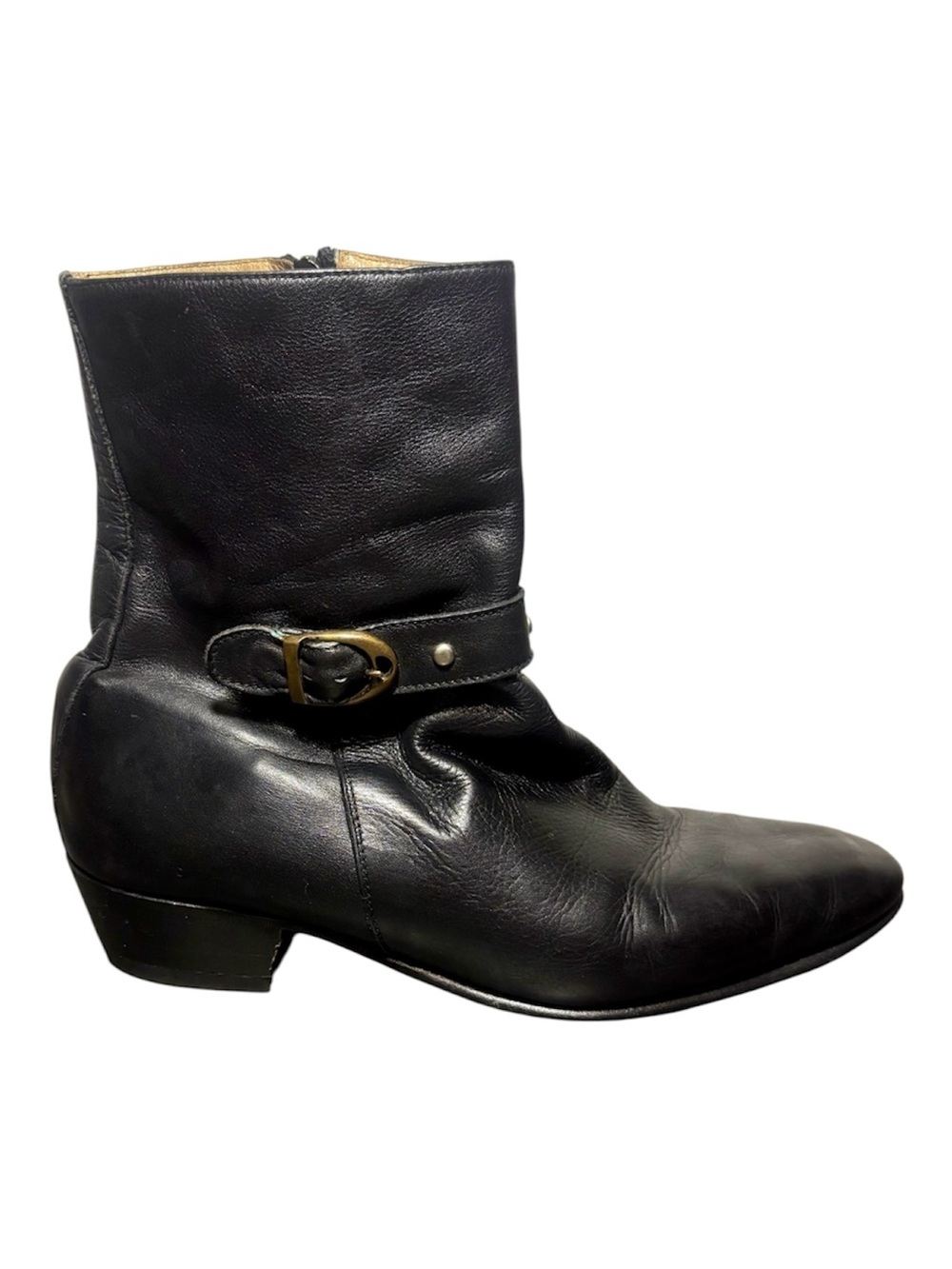 MARCA Collection by Bruno Magli Vintage Black Leather Ankle Boots with Buckle